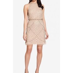 NWT Adrianna Papell Art Deco Halter Neck Nude Dress